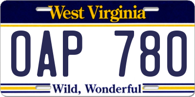 WV license plate OAP780