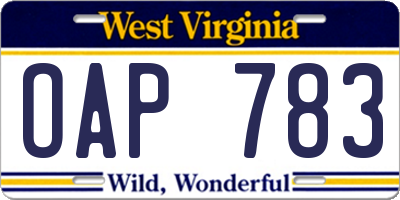WV license plate OAP783