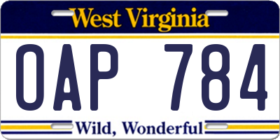 WV license plate OAP784