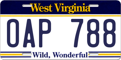 WV license plate OAP788