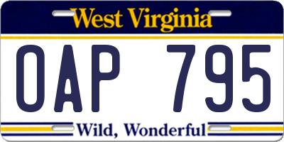 WV license plate OAP795