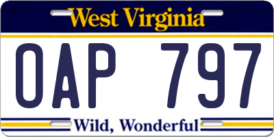 WV license plate OAP797
