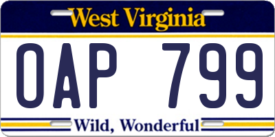 WV license plate OAP799