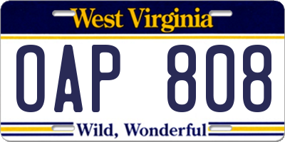 WV license plate OAP808