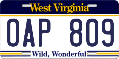 WV license plate OAP809