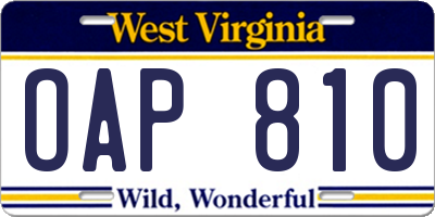 WV license plate OAP810