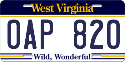 WV license plate OAP820