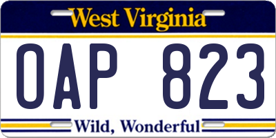 WV license plate OAP823