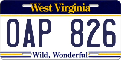 WV license plate OAP826