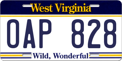 WV license plate OAP828
