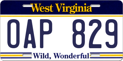 WV license plate OAP829