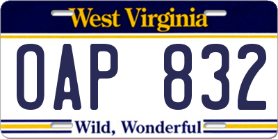 WV license plate OAP832