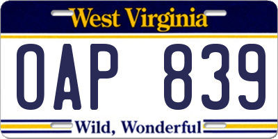 WV license plate OAP839