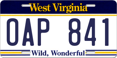 WV license plate OAP841