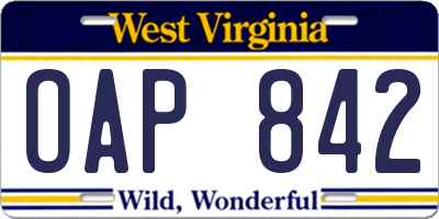 WV license plate OAP842