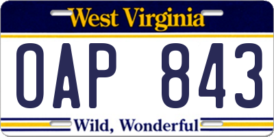WV license plate OAP843