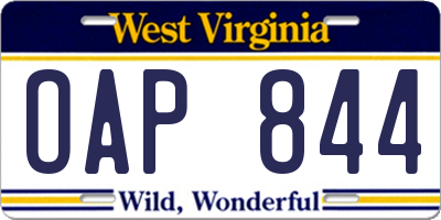 WV license plate OAP844