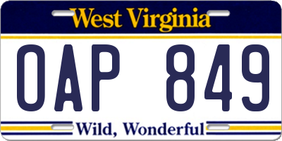WV license plate OAP849