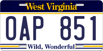 WV license plate OAP851