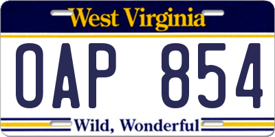 WV license plate OAP854