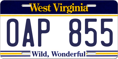 WV license plate OAP855