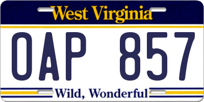 WV license plate OAP857