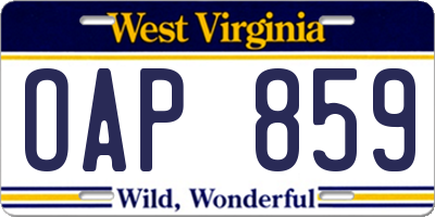 WV license plate OAP859