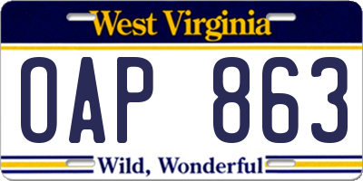WV license plate OAP863