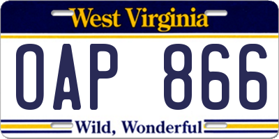 WV license plate OAP866