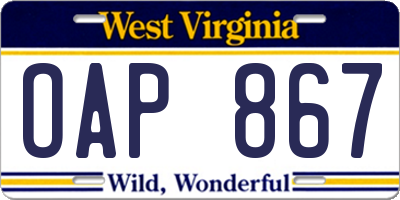 WV license plate OAP867