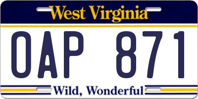 WV license plate OAP871
