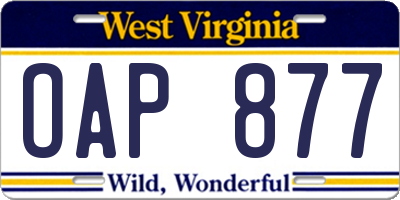 WV license plate OAP877