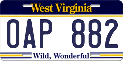 WV license plate OAP882