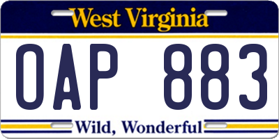 WV license plate OAP883