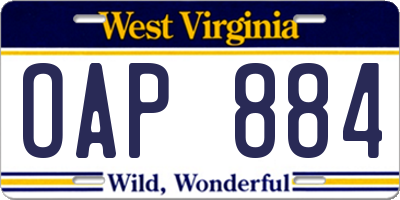 WV license plate OAP884
