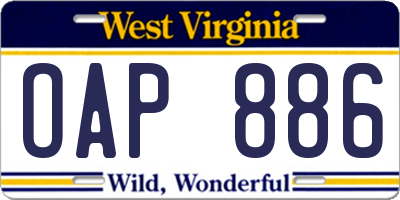 WV license plate OAP886