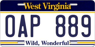WV license plate OAP889