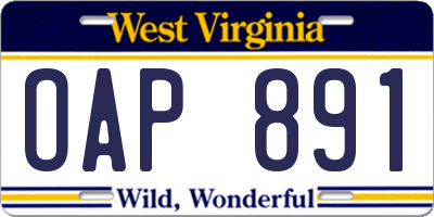 WV license plate OAP891