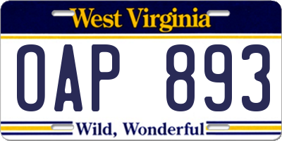 WV license plate OAP893