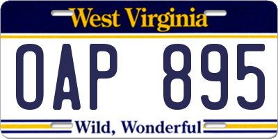 WV license plate OAP895