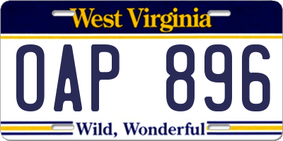 WV license plate OAP896