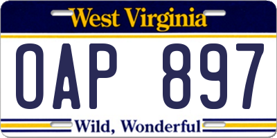 WV license plate OAP897