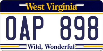 WV license plate OAP898