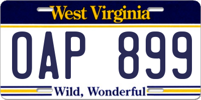 WV license plate OAP899