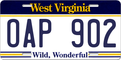 WV license plate OAP902