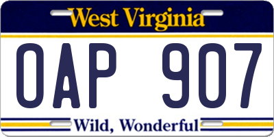 WV license plate OAP907