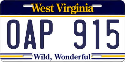 WV license plate OAP915