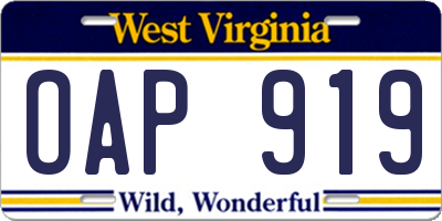 WV license plate OAP919