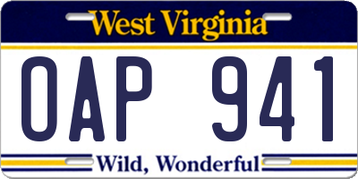 WV license plate OAP941