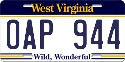 WV license plate OAP944